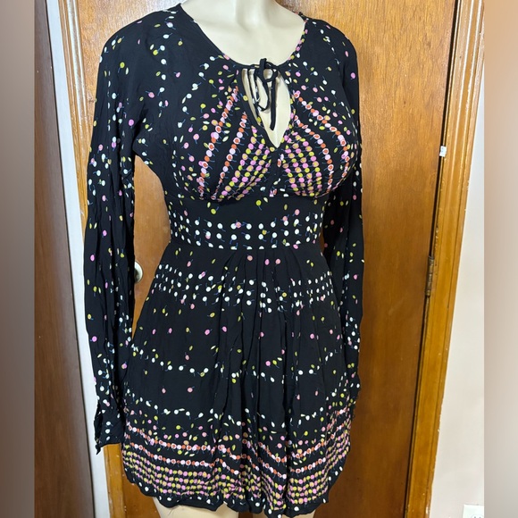 Free people black bodycon fit & flare dress w/ open back/pink coyrn size 0 - Picture 1 of 8
